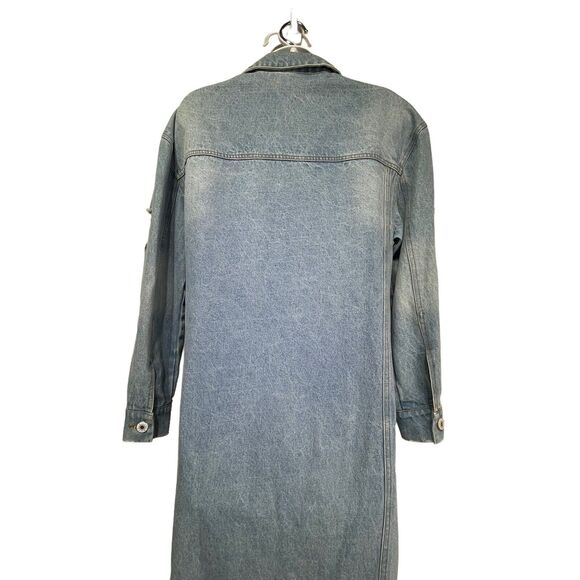 modest barbie distressed long denim trench coat  jacket dress size S - Picture 8 of 11